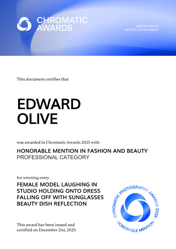 chromaticawards certifcate Edward Olive photographer