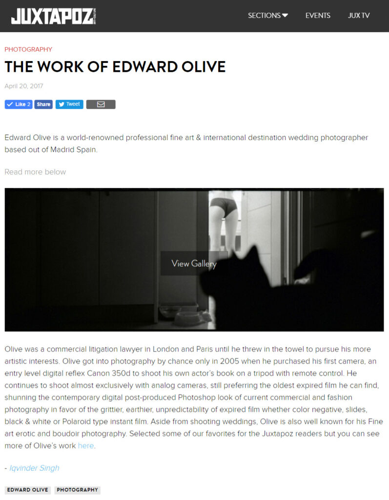 juxtapoz magazine the work of edward olive photography